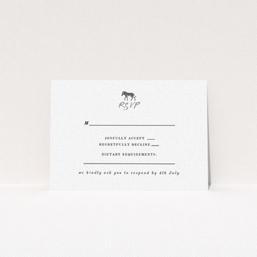 Wedding RSVP Card Design Design - "Zebra crossing" A wedding rsvp card design titled "Zebra crossing". It is an A7 card in a landscape orientation. "Zebra crossing" is available as a flat card, with tones of black and white.