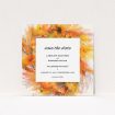 A wedding save the date card template titled "Autumn wreath ". It is a square (148mm x 148mm) card in a square orientation. "Autumn wreath " is available as a flat card, with tones of orange and yellow.