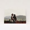 A wedding save the date card named "Central Script". It is an A5 card in a landscape orientation. It is a photographic wedding save the date card with room for 1 photo. "Central Script" is available as a flat card, with mainly white colouring.