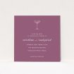 A wedding save the date card design called "Coupe". It is a square (148mm x 148mm) card in a square orientation. "Coupe" is available as a flat card, with tones of burgundy and white.