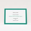 A wedding save the date card called "Laydown simple". It is an A6 card in a landscape orientation. "Laydown simple" is available as a flat card, with tones of green and white.