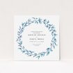 A wedding save the date card named "Marine Wreath". It is a square (148mm x 148mm) card in a square orientation. "Marine Wreath" is available as a flat card, with tones of blue and green.