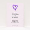 A wedding save the date card named "One little heart". It is an A6 card in a portrait orientation. "One little heart" is available as a flat card, with mainly purple/dark pink colouring.