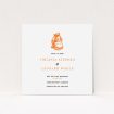A wedding save the date card design called "Spiritual orange". It is a square (148mm x 148mm) card in a square orientation. "Spiritual orange" is available as a flat card, with tones of white and orange.