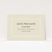 A wedding save the date card design named "Three line border". It is an A6 card in a landscape orientation. "Three line border" is available as a flat card, with mainly dark cream colouring.