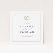 A wedding save the date card design titled "Wedding bands". It is a square (148mm x 148mm) card in a square orientation. "Wedding bands" is available as a flat card, with tones of white and gold.
