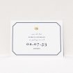A wedding save the date card called "Wedding bells". It is an A6 card in a landscape orientation. "Wedding bells" is available as a flat card, with tones of navy blue and white.