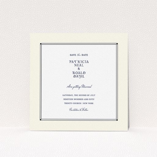 Wedding Save The Date Design - "Deco Cream" A wedding save the date design named "Deco Cream". It is a square (148mm x 148mm) save the date in a square orientation. "Deco Cream" is available as a flat save the date, with mainly cream colouring.