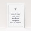 A wedding save the date design called "My little daisy". It is an A6 save the date in a portrait orientation. "My little daisy" is available as a flat save the date, with tones of white and Dark grey.