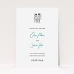 A wedding save the date design named "One small step". It is an A6 save the date in a portrait orientation. "One small step" is available as a flat save the date, with tones of white and blue.