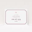 A wedding save the date design titled "Wedding bells". It is an A6 save the date in a landscape orientation. "Wedding bells" is available as a flat save the date, with tones of white, burgundy and pink.