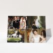 A wedding thank you card design named "Cheek by jowl". It is an A5 card in a landscape orientation. It is a photographic wedding thank you card with room for 3 photos. "Cheek by jowl" is available as a folded card, with tones of black and white.