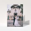 A wedding thank you card design called "Chiselled border". It is an A5 card in a portrait orientation. It is a photographic wedding thank you card with room for 1 photo. "Chiselled border" is available as a folded card, with mainly white colouring.