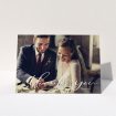 A wedding thank you card design called "Handwritten Thanks". It is an A5 card in a landscape orientation. It is a photographic wedding thank you card with room for 1 photo. "Handwritten Thanks" is available as a folded card, with mainly white colouring.