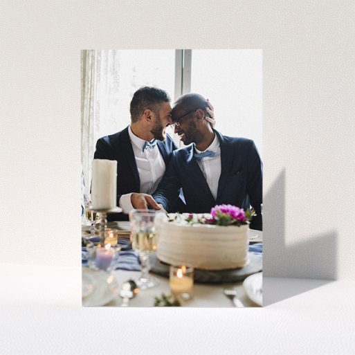 Wedding Thank You Card Design - "Just a Photo" A wedding thank you card design titled "Just a Photo". It is an A5 card in a portrait orientation. It is a photographic wedding thank you card with room for 1 photo. "Just a Photo" is available as a folded card.