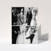 A wedding thank you card design titled "Monochrome Heart". It is an A5 card in a portrait orientation. It is a photographic wedding thank you card with room for 4 photos. "Monochrome Heart" is available as a folded card, with mainly white colouring.