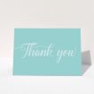 A wedding thank you card template titled "Pastel blue calligraphy". It is an A5 card in a landscape orientation. "Pastel blue calligraphy" is available as a folded card, with mainly blue colouring.
