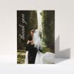 A wedding thank you card called "Up the Side". It is an A5 card in a portrait orientation. It is a photographic wedding thank you card with room for 1 photo. "Up the Side" is available as a folded card, with mainly white colouring.