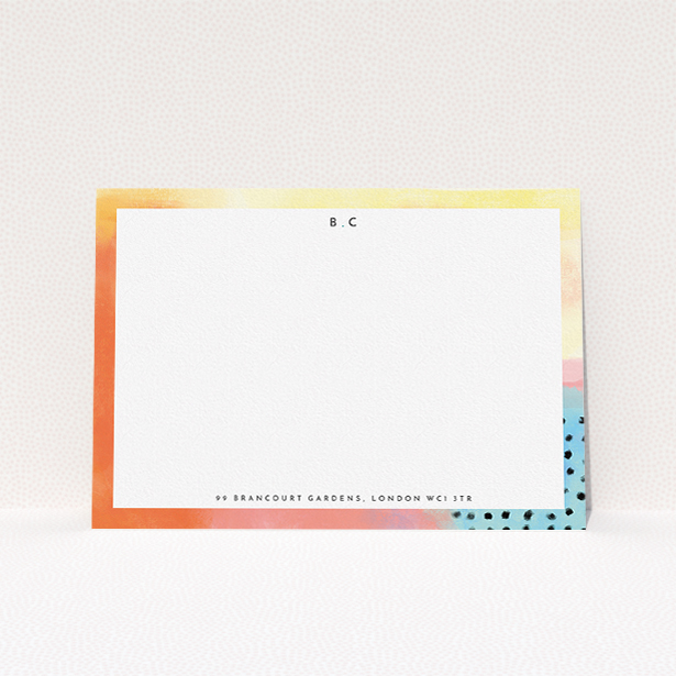A womens correspondence card named "Abstract Pastel". It is an A5 card in a landscape orientation. "Abstract Pastel" is available as a flat card, with tones of orange, red and yellow.