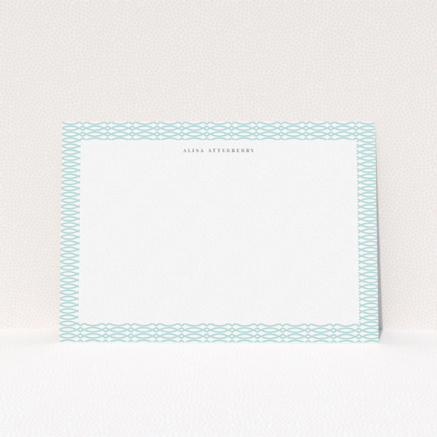 A womens correspondence card template titled "Connected in mint". It is an A5 card in a landscape orientation. "Connected in mint" is available as a flat card, with tones of green and white.