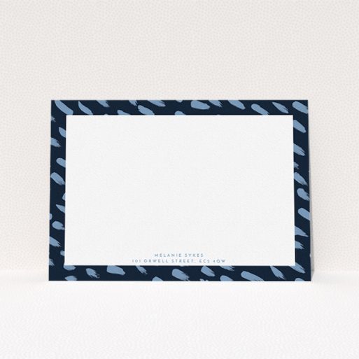 Correspondence Card Design for Women - "Dr blue" A womens correspondence card design called "Dr blue". It is an A5 card in a landscape orientation. "Dr blue" is available as a flat card, with tones of blue and white.