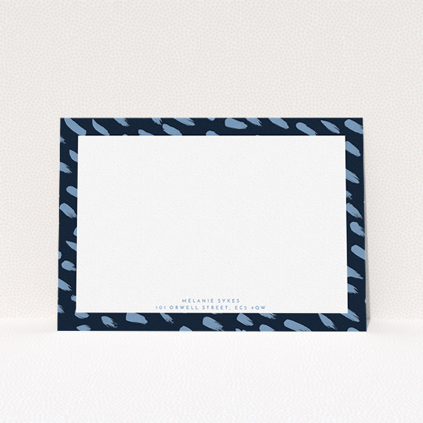 A womens correspondence card design called "Dr blue". It is an A5 card in a landscape orientation. "Dr blue" is available as a flat card, with tones of blue and white.