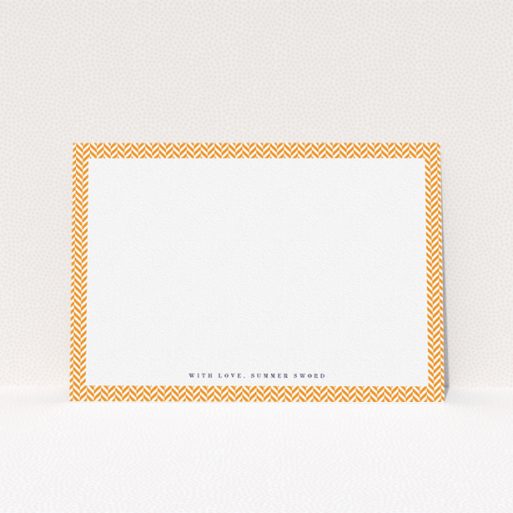 Correspondence Card Design for Women - "Hounds Tooth Orange" A womens correspondence card design titled "Hounds Tooth Orange". It is an A5 card in a landscape orientation. "Hounds Tooth Orange" is available as a flat card, with tones of orange and white.