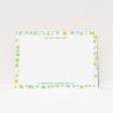 A womens correspondence card template titled "Madeira". It is an A5 card in a landscape orientation. "Madeira" is available as a flat card, with tones of green and yellow.