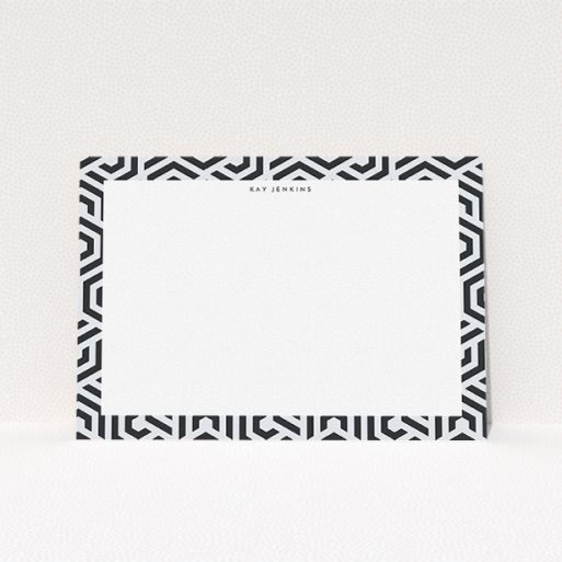 Correspondence Card Design for Women - "Modern Paisley" A womens correspondence card named "Modern Paisley". It is an A5 card in a landscape orientation. "Modern Paisley" is available as a flat card, with tones of blue and white.