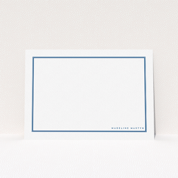 A womens correspondence card design called "Ordering blue". It is an A5 card in a landscape orientation. "Ordering blue" is available as a flat card, with tones of blue and white.