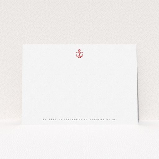 Correspondence Card Design for Women - "Red steamboat" A womens correspondence card called "Red steamboat". It is an A5 card in a landscape orientation. "Red steamboat" is available as a flat card, with tones of white and red.