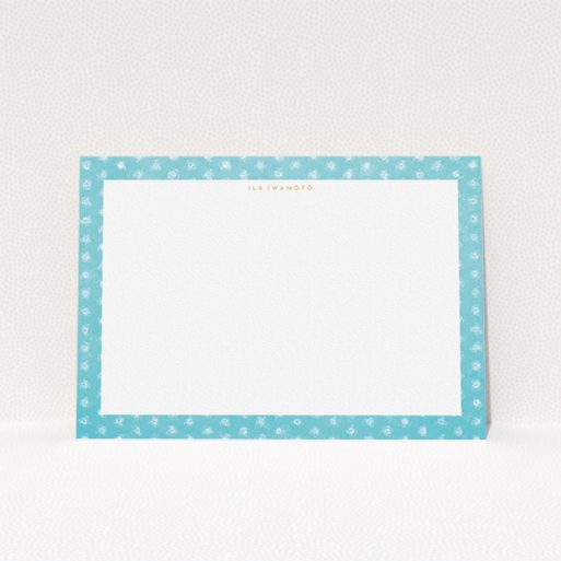 Correspondence Card Design for Women - "Remembering polkadots" A womens correspondence card design named "Remembering polkadots". It is an A5 card in a landscape orientation. "Remembering polkadots" is available as a flat card, with tones of blue and white.